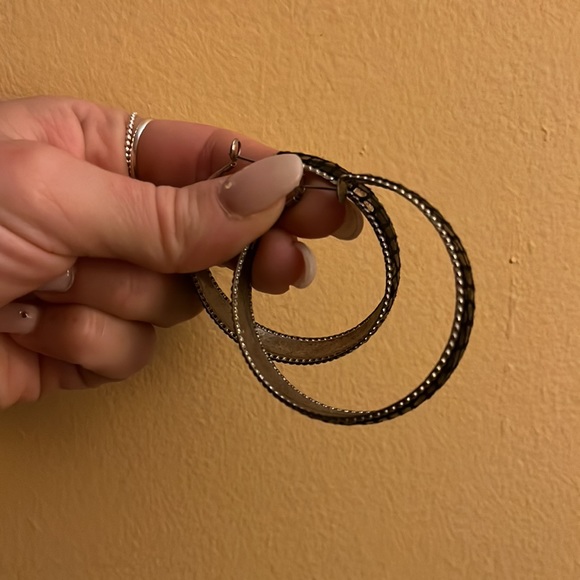 Snake Print Hoop Earrings. - Picture 2 of 5